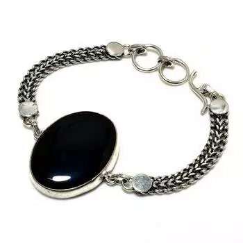 Ювелирный браслет ручной работы с черным ониксом 925 пробы, посеребренный, 6–8 дюймов