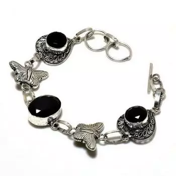 Ювелирный браслет ручной работы с черным шпинелем 925 пробы, посеребренный, 6–8 дюймов