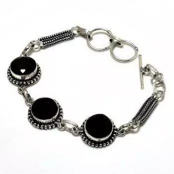 Ювелирный браслет ручной работы с черным шпинелем 925 пробы, посеребренный, 6–8 дюймов