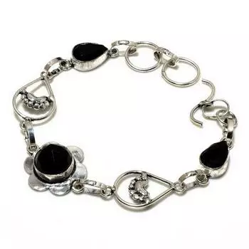 Ювелирный браслет ручной работы с черным шпинелем 925 пробы, посеребренный, 6–8 дюймов