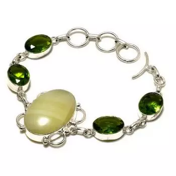 Ювелирный браслет ручной работы с драгоценным камнем пренит перидот 925 пробы, посеребренный, 6–8 дюймов