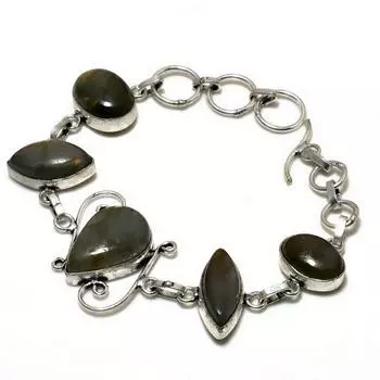 Ювелирный браслет ручной работы с драгоценным камнем Лабрадорит 925 пробы, посеребренный, 6–8 дюймов