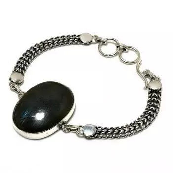 Ювелирный браслет ручной работы с драгоценным камнем Лабрадорит 925 пробы, посеребренный, 6–8 дюймов