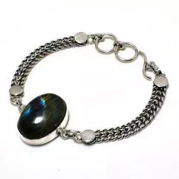Ювелирный браслет ручной работы с драгоценным камнем Лабрадорит 925 пробы, посеребренный, 6–8 дюймов