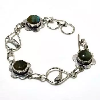 Ювелирный браслет ручной работы с драгоценным камнем Лабрадорит 925 пробы, посеребренный, 6–8 дюймов