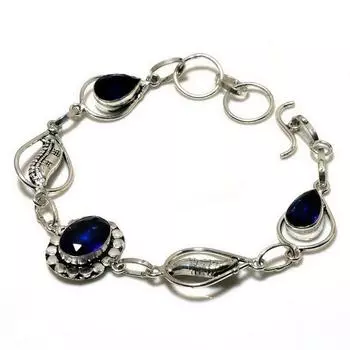 Ювелирный браслет ручной работы с драгоценным камнем Londonblue Топаз 925 пробы, посеребренный, 6–8 дюймов