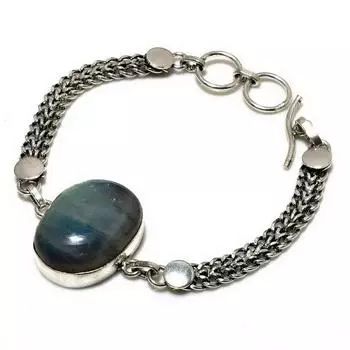 Ювелирный браслет ручной работы с драгоценным камнем Лабрадорит 925 пробы, посеребренный, 6–8 дюймов