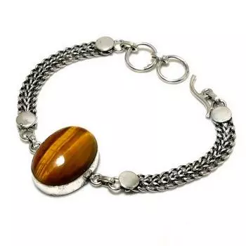 Ювелирный браслет ручной работы с драгоценным камнем 925 пробы «Тигровый глаз», посеребренный, 6–8 дюймов