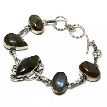 Ювелирный браслет ручной работы с драгоценным камнем Лабрадорит 925 пробы, посеребренный, 6–8 дюймов