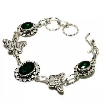 Ювелирный браслет ручной работы с хром-диопсидом 925 пробы, посеребренный, 6-8 дюймов