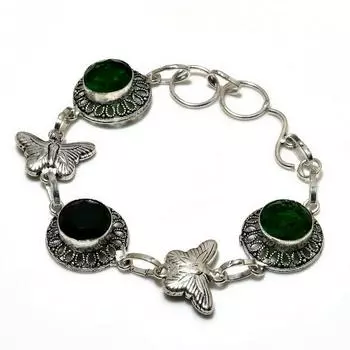 Ювелирный браслет ручной работы с хром-диопсидом 925 пробы, посеребренный, 6-8 дюймов