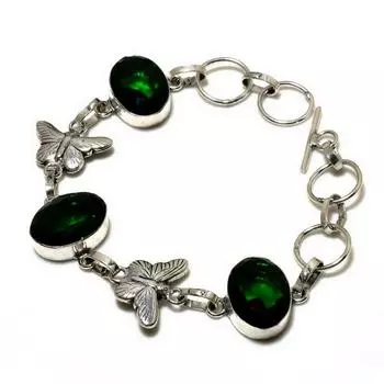 Ювелирный браслет ручной работы с хром-диопсидом 925 пробы, посеребренный, 6-8 дюймов