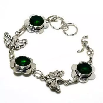 Ювелирный браслет ручной работы с хром-диопсидом 925 пробы, посеребренный, 6-8 дюймов