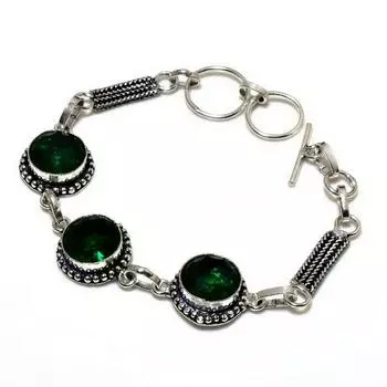 Ювелирный браслет ручной работы с хром-диопсидом 925 пробы, посеребренный, 6-8 дюймов