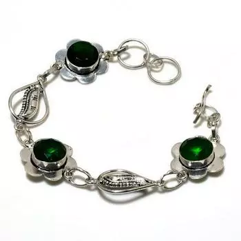 Ювелирный браслет ручной работы с хром-диопсидом 925 пробы, посеребренный, 6-8 дюймов