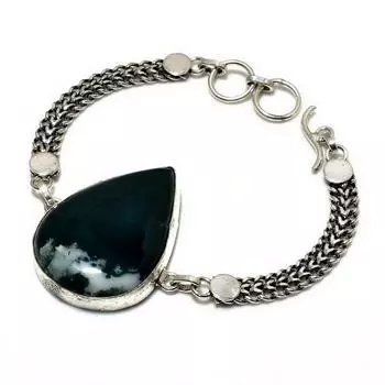 Ювелирный браслет ручной работы с индийским моховым агатом 925 пробы, посеребренный, 6-8 дюймов