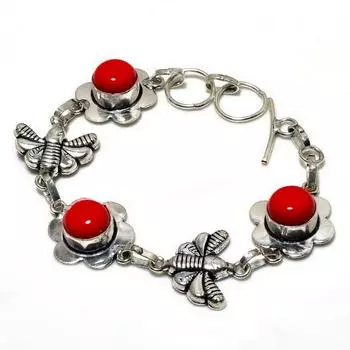 Ювелирный браслет ручной работы с итальянским красным кораллом 925 пробы, посеребренный, 6–8 дюймов