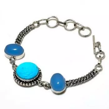 Ювелирный браслет ручной работы с камеей и халцедоном 925 пробы, посеребренный, 6–8 дюймов