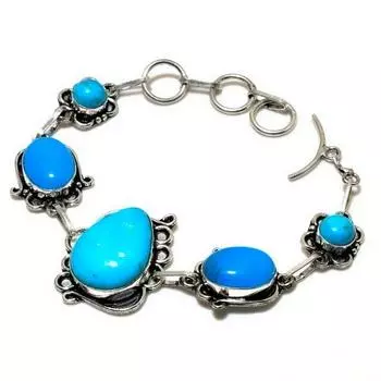 Ювелирный браслет ручной работы с камеей и бирюзой 925 пробы, посеребренный, 6–8 дюймов
