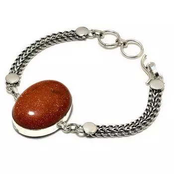 Ювелирный браслет ручной работы с красным солнечным камнем 925 пробы, посеребренный, 6–8 дюймов
