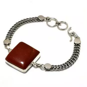 Ювелирный браслет ручной работы с красным солнечным камнем 925 пробы, посеребренный, 6–8 дюймов