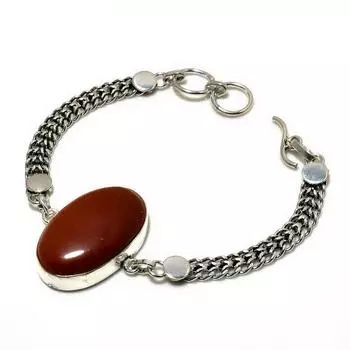Ювелирный браслет ручной работы с красным солнечным камнем 925 пробы, посеребренный, 6–8 дюймов