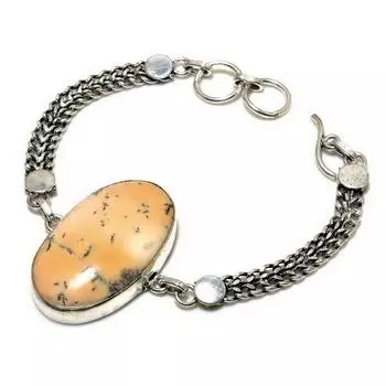 Ювелирный браслет ручной работы с медовым дендритным камнем 925 пробы, посеребренный, 6–8 дюймов