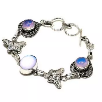 Ювелирный браслет ручной работы с молочным опалом 925 пробы, посеребренный, 6–8 дюймов