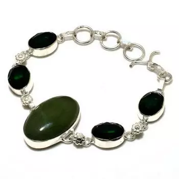 Ювелирный браслет ручной работы с нефритом-диопсидом 925 пробы, посеребренный, 6-8 дюймов