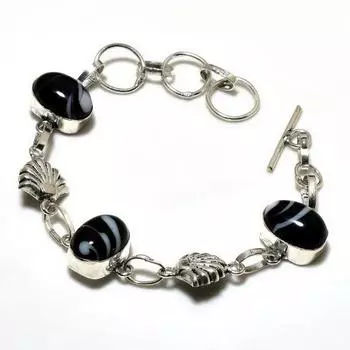 Ювелирный браслет ручной работы с полосчатым агатом 925 пробы, посеребренный, 6–8 дюймов