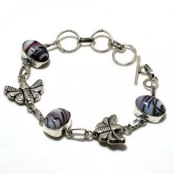 Ювелирный браслет ручной работы с полосчатым агатом 925 пробы, посеребренный, 6–8 дюймов