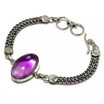 Ювелирный браслет ручной работы с шалфейным аметистом 925 пробы, посеребренный, 6–8 дюймов