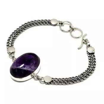 Ювелирный браслет ручной работы с шалфейным аметистом 925 пробы, посеребренный, 6–8 дюймов