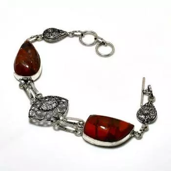 Ювелирный браслет ручной работы с шовным агатом 925 пробы, посеребренный, 6–8 дюймов