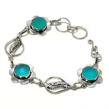 Ювелирный браслет ручной работы с синим халцедоном 925 пробы, посеребренный, 6–8 дюймов