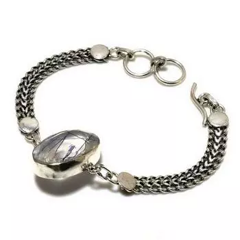 Ювелирный браслет ручной работы с синим рутилом 925 пробы, посеребренный, 6–8 дюймов