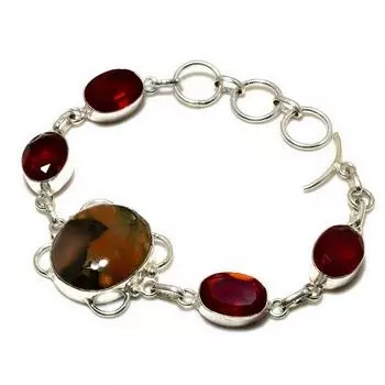 Ювелирный браслет с агатом и гранатом Монтана 925 пробы, посеребренный, 6–8 дюймов