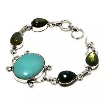 Ювелирный браслет с амазонитом и лабрадором 925 пробы, посеребренный, 6–8 дюймов