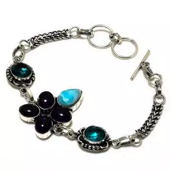 Ювелирный браслет с аметистом и синим топазом 925 пробы, посеребренный, 6–8 дюймов