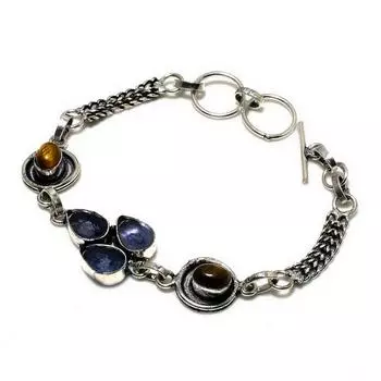 Ювелирный браслет с аметистом, тигровым глазом, 925 пробы, посеребренный, 6–8 дюймов