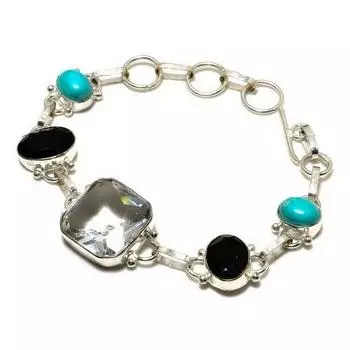 Ювелирный браслет с белым топазом и черной шпинелью 925 пробы, посеребренный, 6–8 дюймов