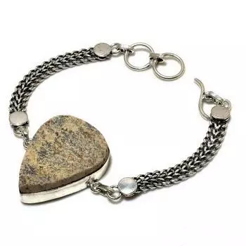 Ювелирный браслет с дендритным камнем 925 пробы Псиломелан, посеребренный, 6–8 дюймов