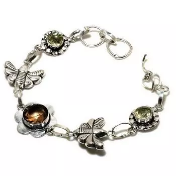 Ювелирный браслет с дымчатым топазом и цитрином, посеребренный 925 пробы, 6–8 дюймов