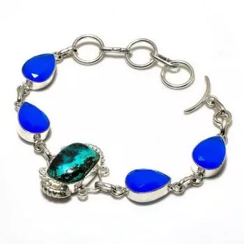 Ювелирный браслет с хризоколлой, халцедоном 925 пробы, посеребренный, 6–8 дюймов