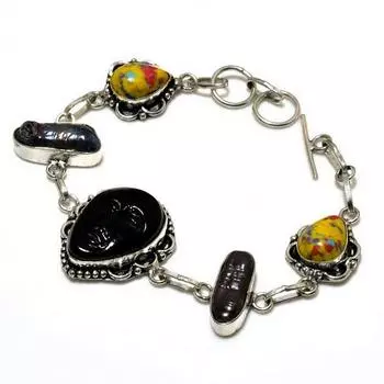 Ювелирный браслет с камеей и мозаикой из яшмы 925 пробы, посеребренный, 6–8 дюймов