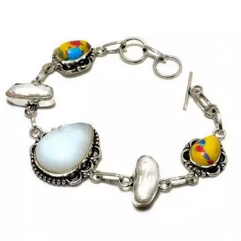 Ювелирный браслет с камеей и мозаикой из яшмы 925 пробы, посеребренный, 6–8 дюймов