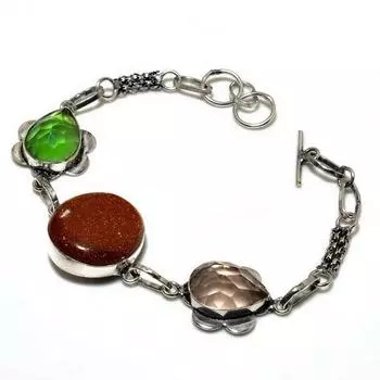 Ювелирный браслет с красным солнечным камнем и перидотом 925 пробы, посеребренный, 6–8 дюймов