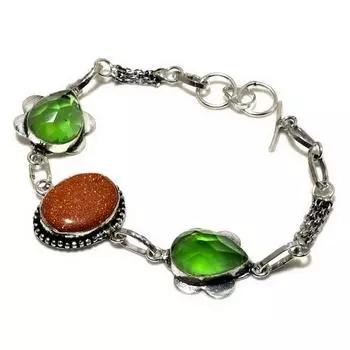 Ювелирный браслет с красным солнечным камнем и перидотом 925 пробы, посеребренный, 6–8 дюймов