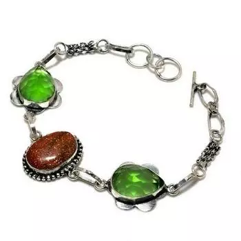 Ювелирный браслет с красным солнечным камнем и перидотом 925 пробы, посеребренный, 6–8 дюймов
