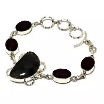 Ювелирный браслет с ларвикитом и аметистом 925 пробы, посеребренный, 6–8 дюймов